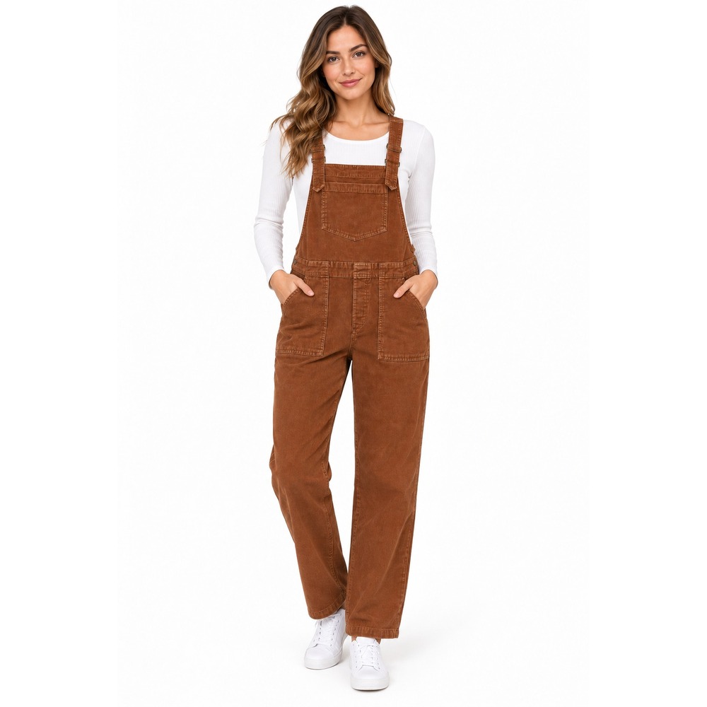 Aerie Overalls Womens M Brown Corduroy Bib Adjustable Straps Pockets Cropped